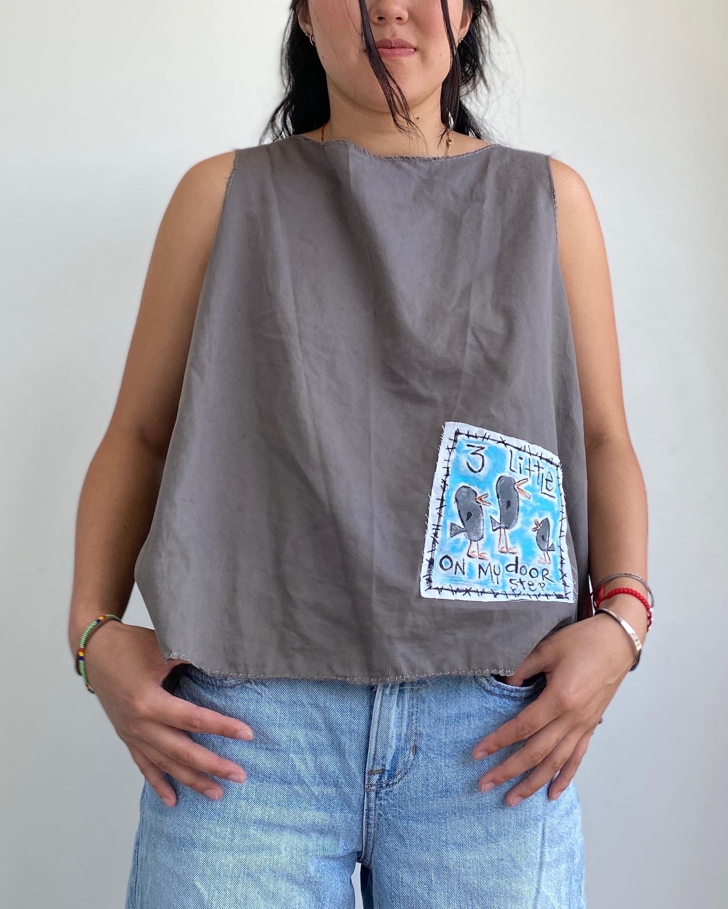 "3 Little Birds on My Doorstep" Tie Back Cotton Top (SOLD)