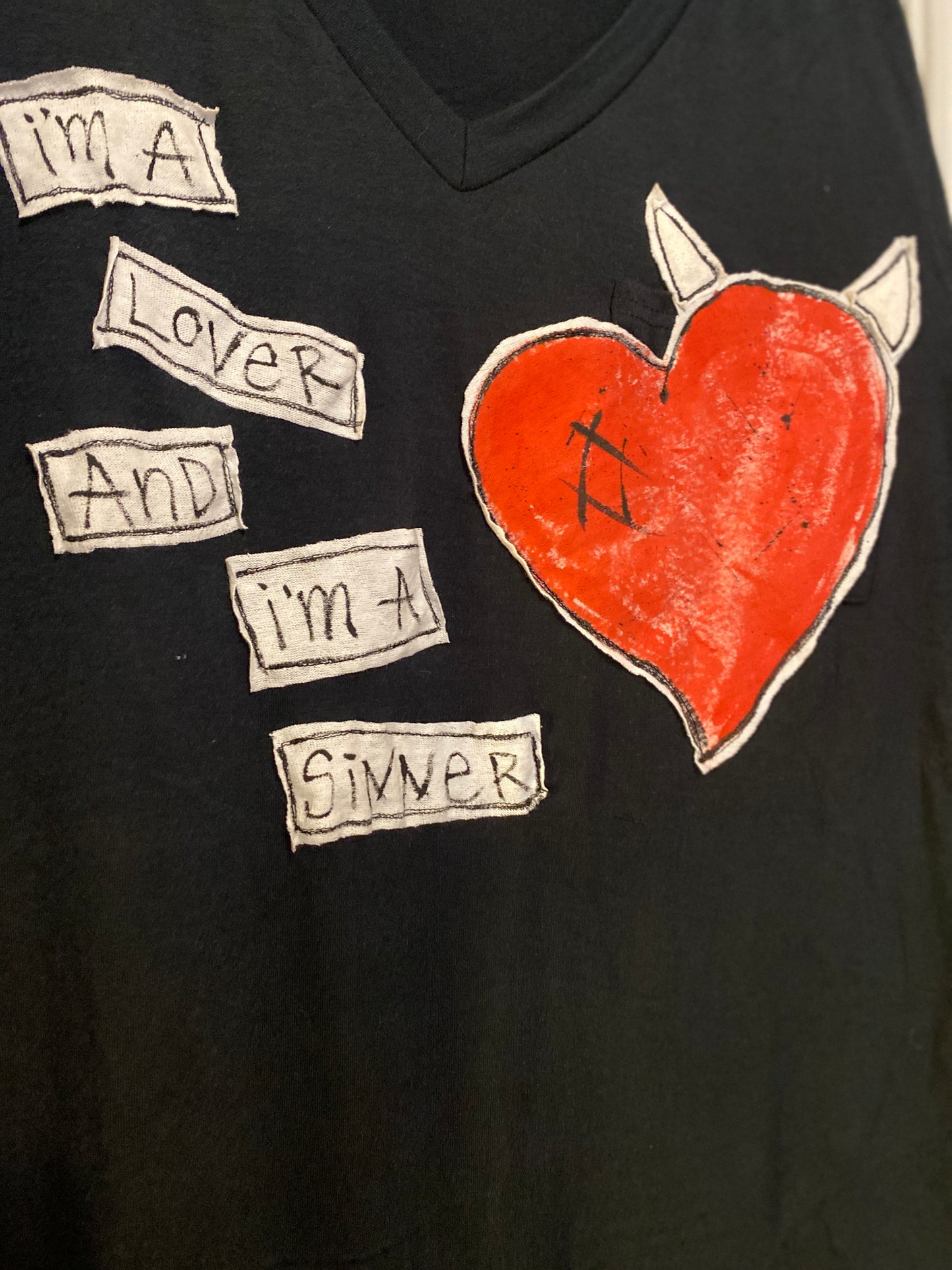 "I'm a Lover & I'm a Sinner" Women's Black V-Neck Short Sleeve Tee (SOLD)