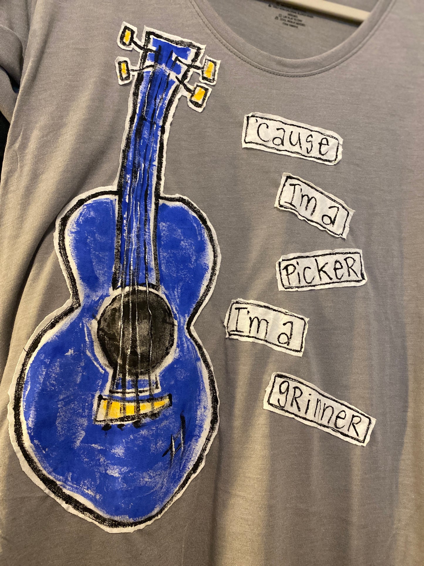 "'Cause I'm a Picker, I'm a Grinner" Women's Short Sleeve Grey Tee (SOLD)