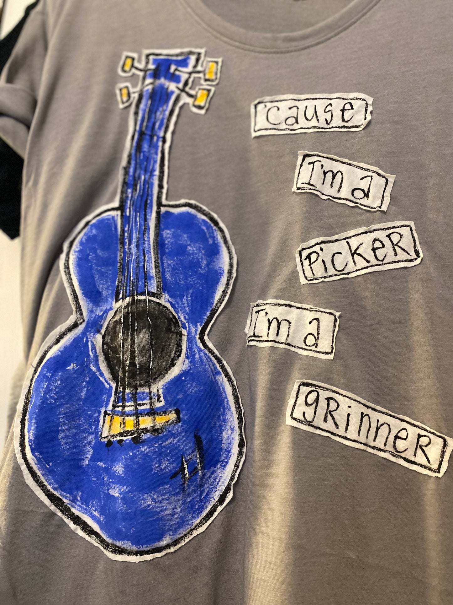 "'Cause I'm a Picker, I'm a Grinner" Women's Short Sleeve Grey Tee (SOLD)