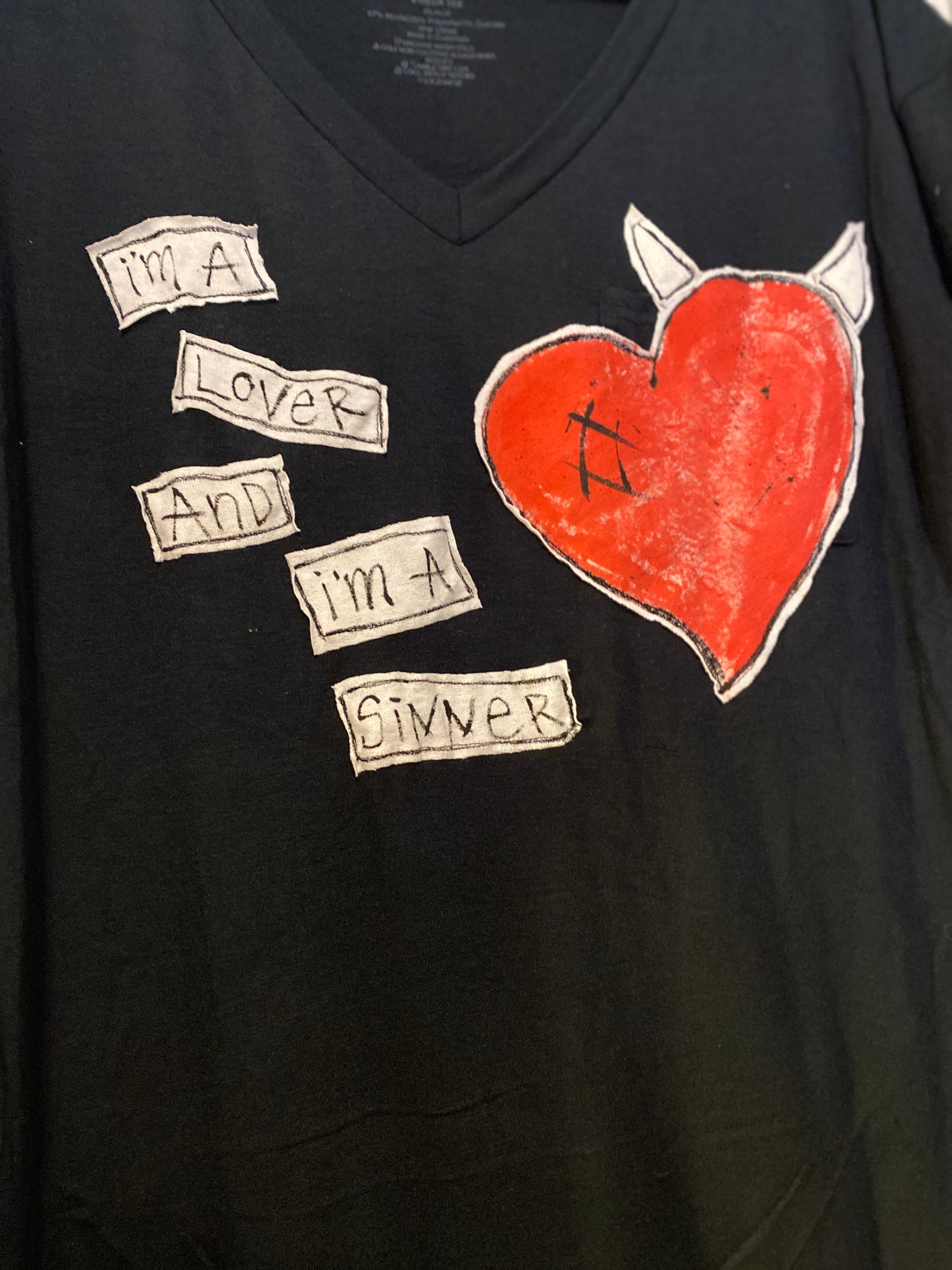 "I'm a Lover & I'm a Sinner" Women's Black V-Neck Short Sleeve Tee (SOLD)
