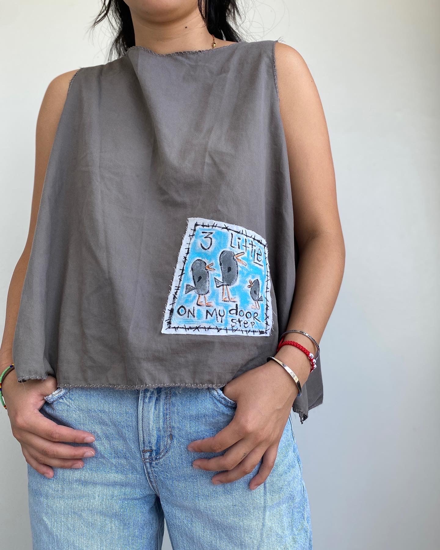 "3 Little Birds on My Doorstep" Tie Back Cotton Top (SOLD)