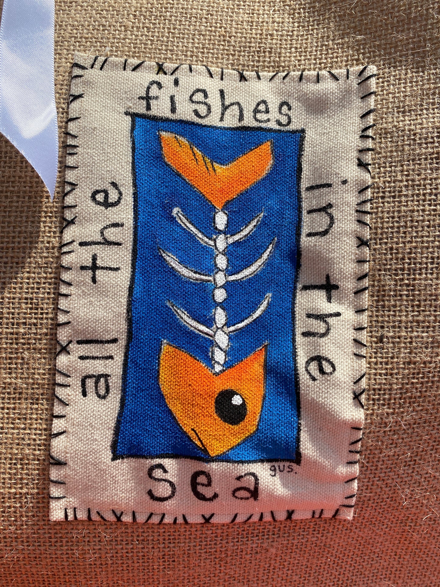 "All the Fishes in the Sea". Burlap Beach Bag