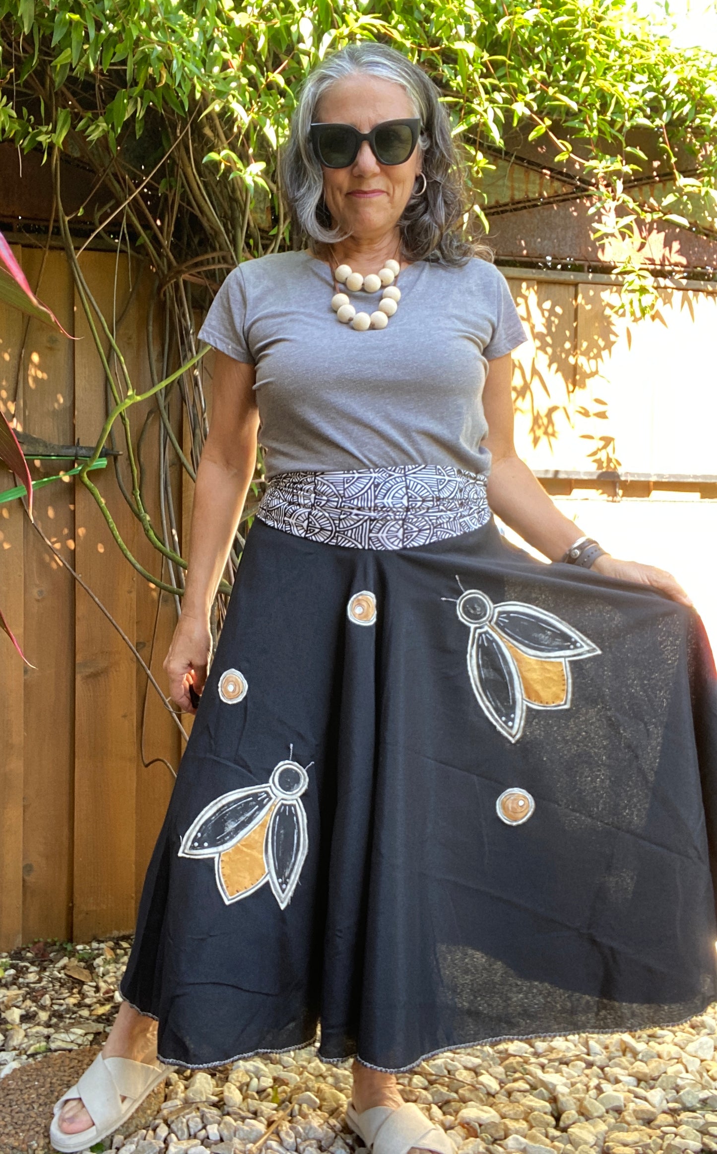 "Where Did All the Fireflies Go?" Black Skirt with Lycra Bandeau & Hand Painted Fireflies (SOLD)