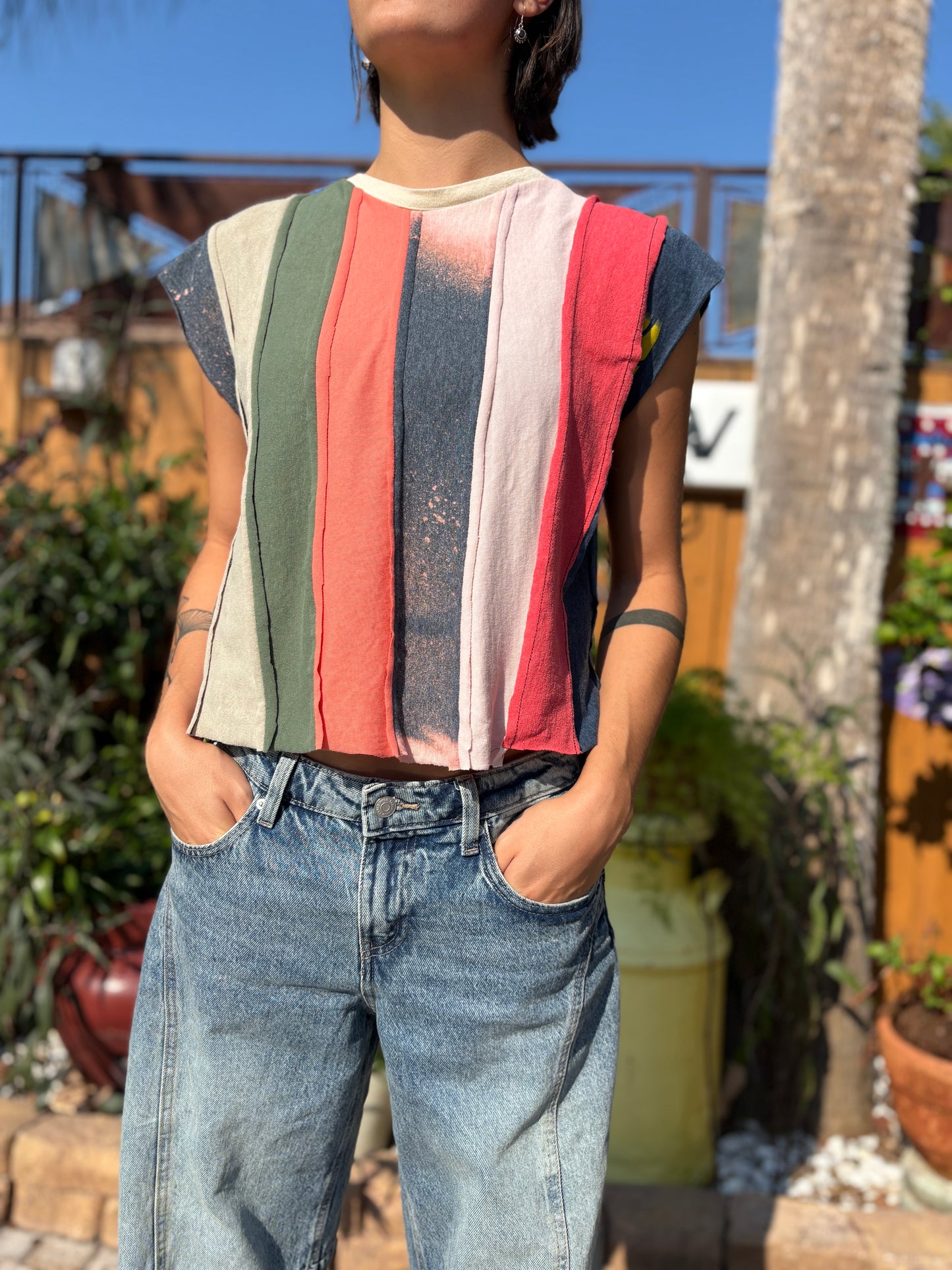 "STRIP TEE SHIRT". ReCycled T-Shirt Top.(SOLD)