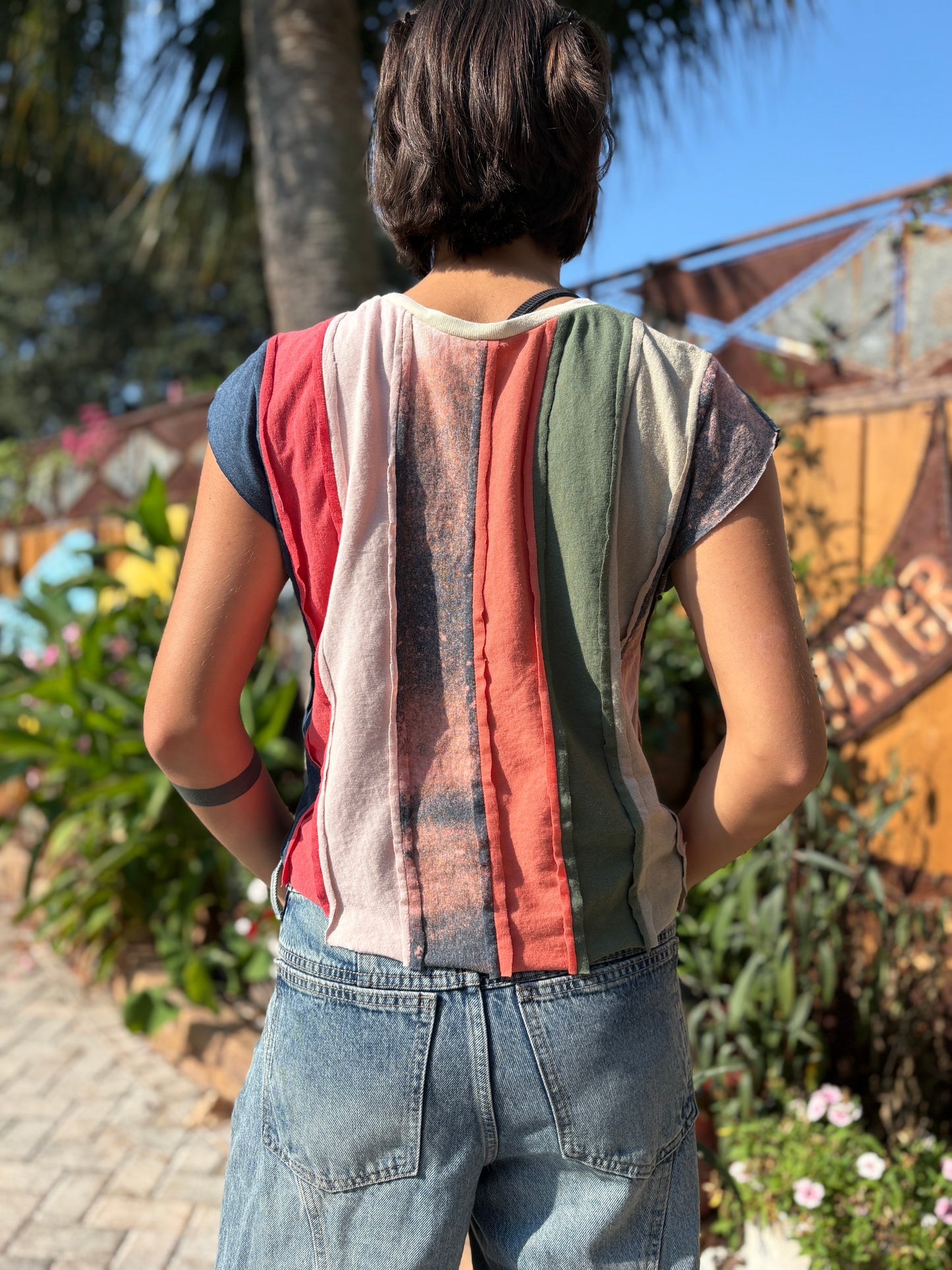 "STRIP TEE SHIRT". ReCycled T-Shirt Top.(SOLD)