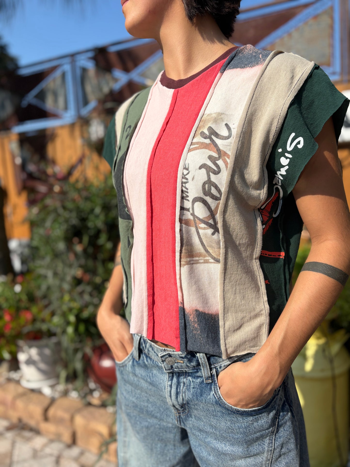 "STRIP TEE SHIRT" ReCycled Tee Shirt Top