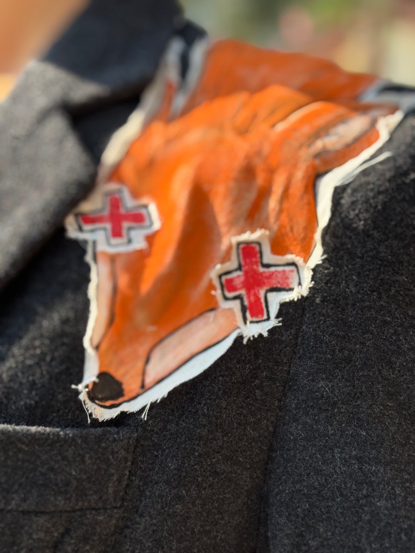 "NO FUR" UpCycled Wool Blazer with Hand Painted Faux Fox