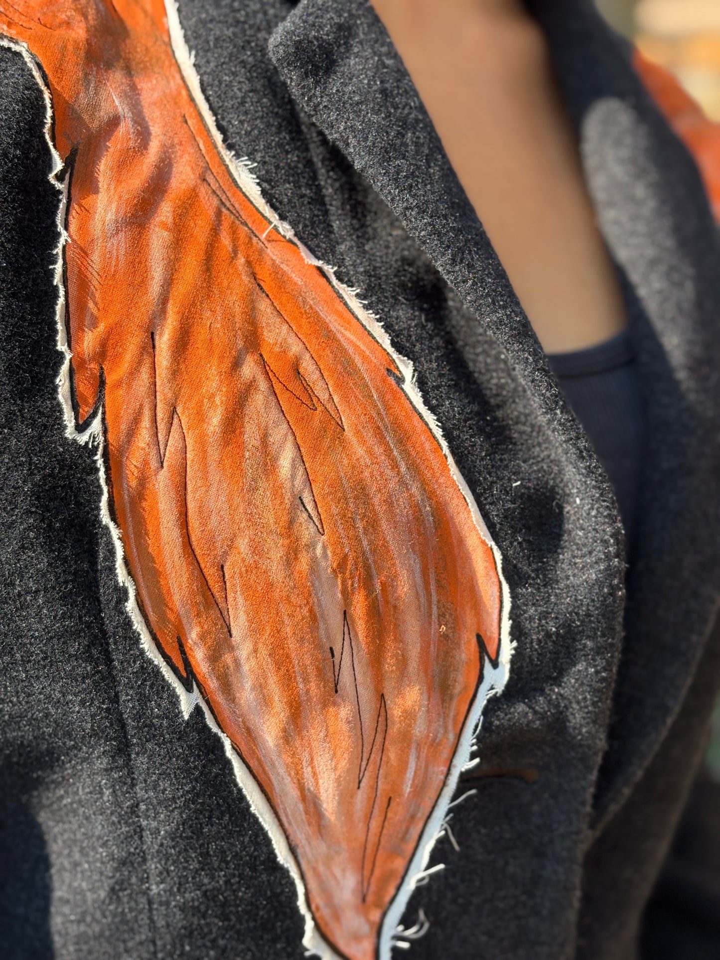 "NO FUR" UpCycled Wool Blazer with Hand Painted Faux Fox