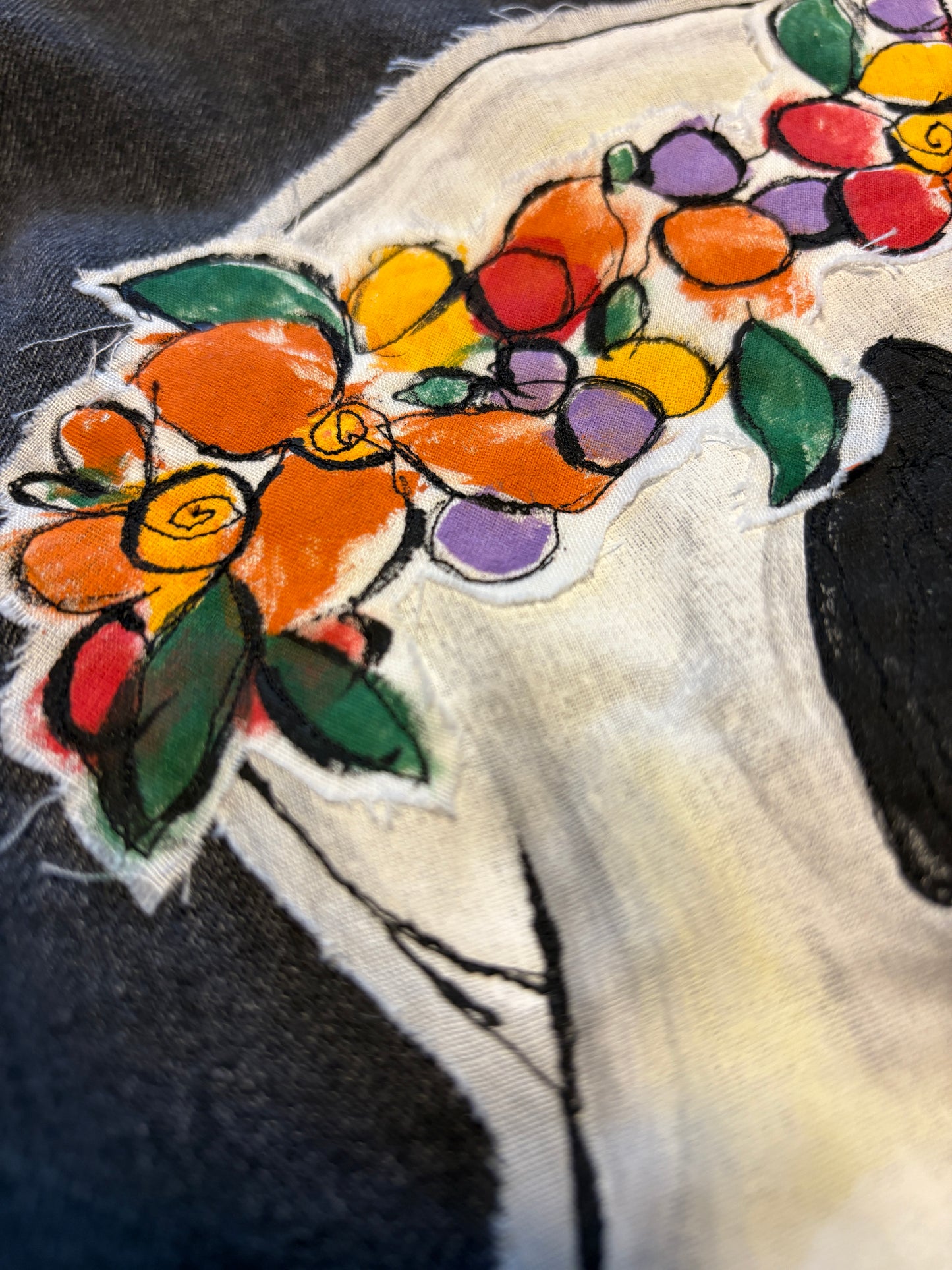 "FLOWER SKULL" UpCycled Black Denim Shirt