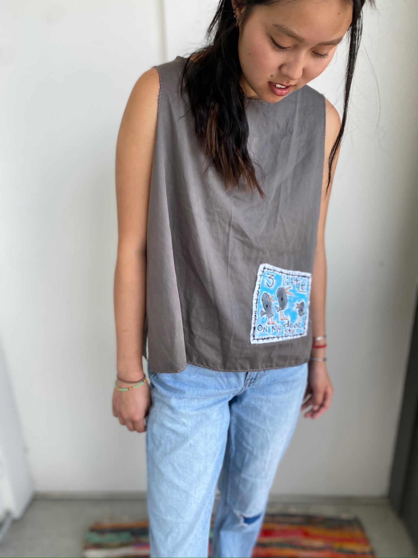 "3 Little Birds on My Doorstep" Tie Back Cotton Top (SOLD)