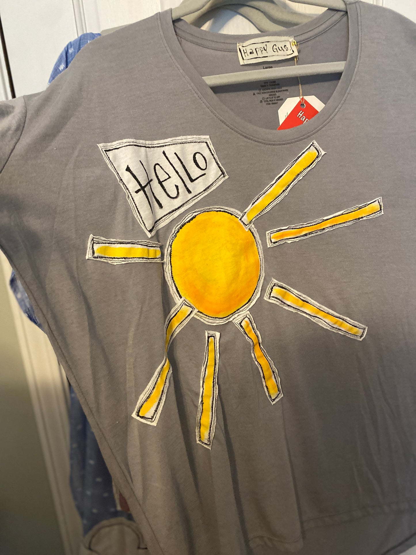 "Hello Sunshine". Women's Grey Short Sleeve Tee (L) (SOLD)