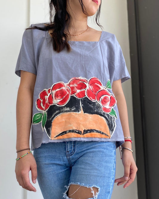 "Frida" Hand Painted & Stitched Top (SOLD)