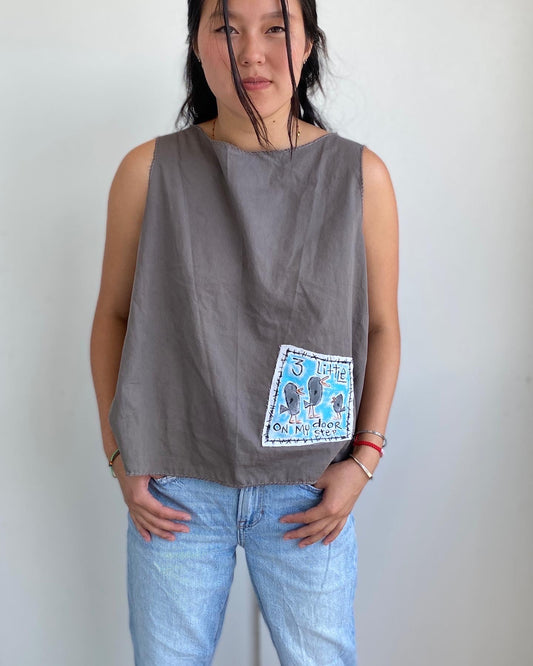 "3 Little Birds on My Doorstep" Tie Back Cotton Top (SOLD)