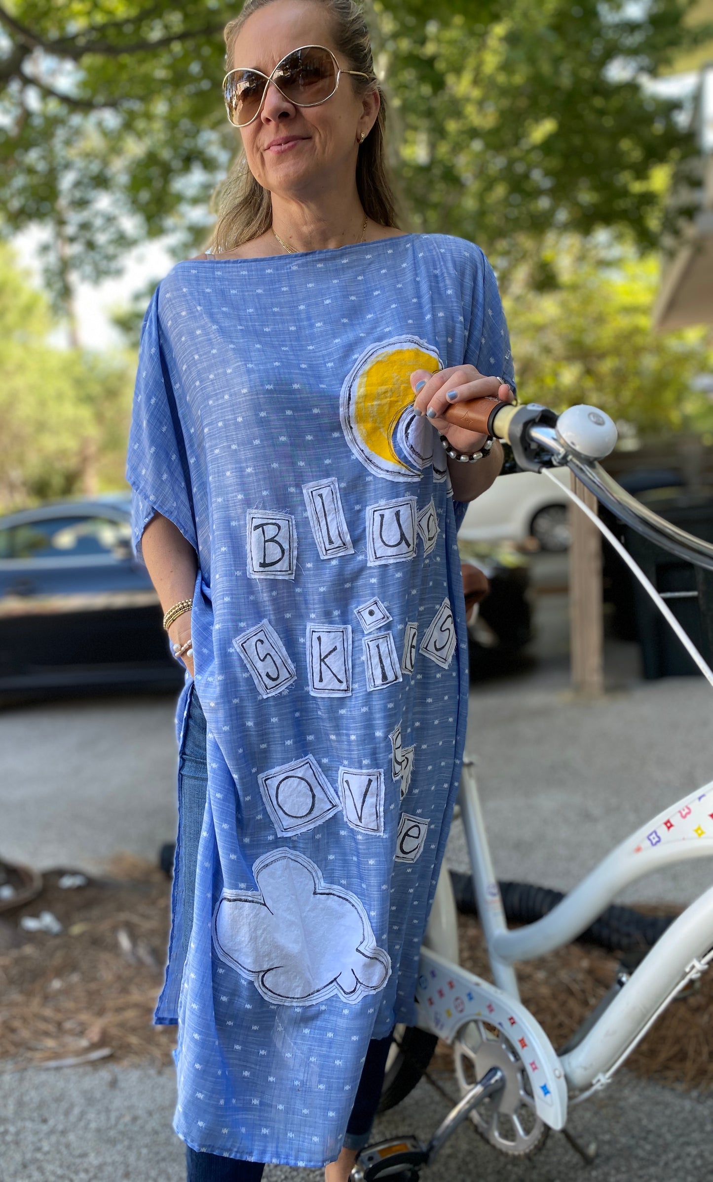 "Blue Skies Over Me" Women' s Light Blue Cotton Maxi Dress/Cover Up (M-XL)