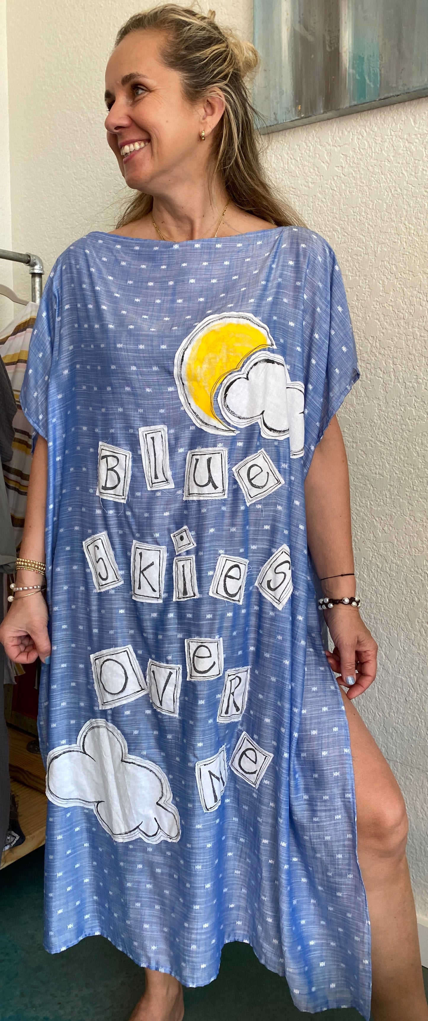 "Blue Skies Over Me" Women' s Light Blue Cotton Maxi Dress/Cover Up (M-XL)