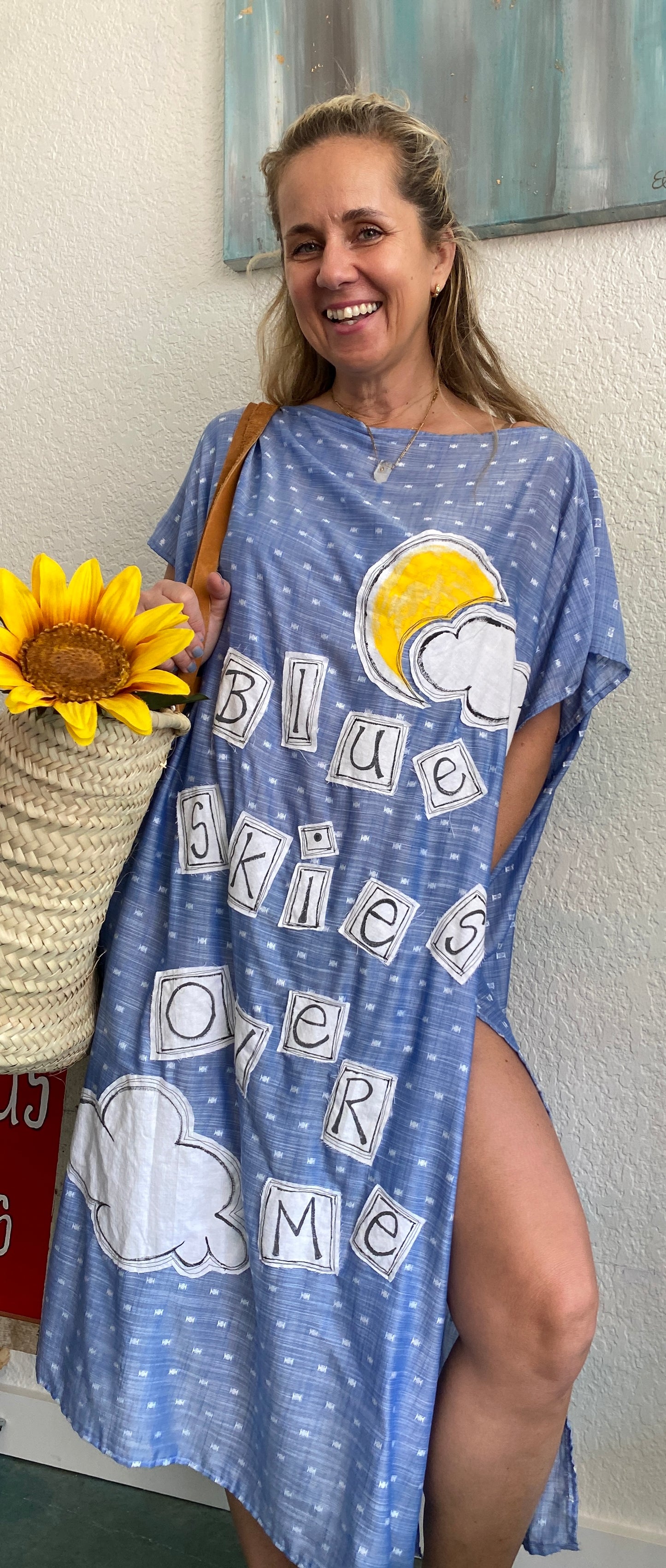 "Blue Skies Over Me" Women' s Light Blue Cotton Maxi Dress/Cover Up (M-XL)