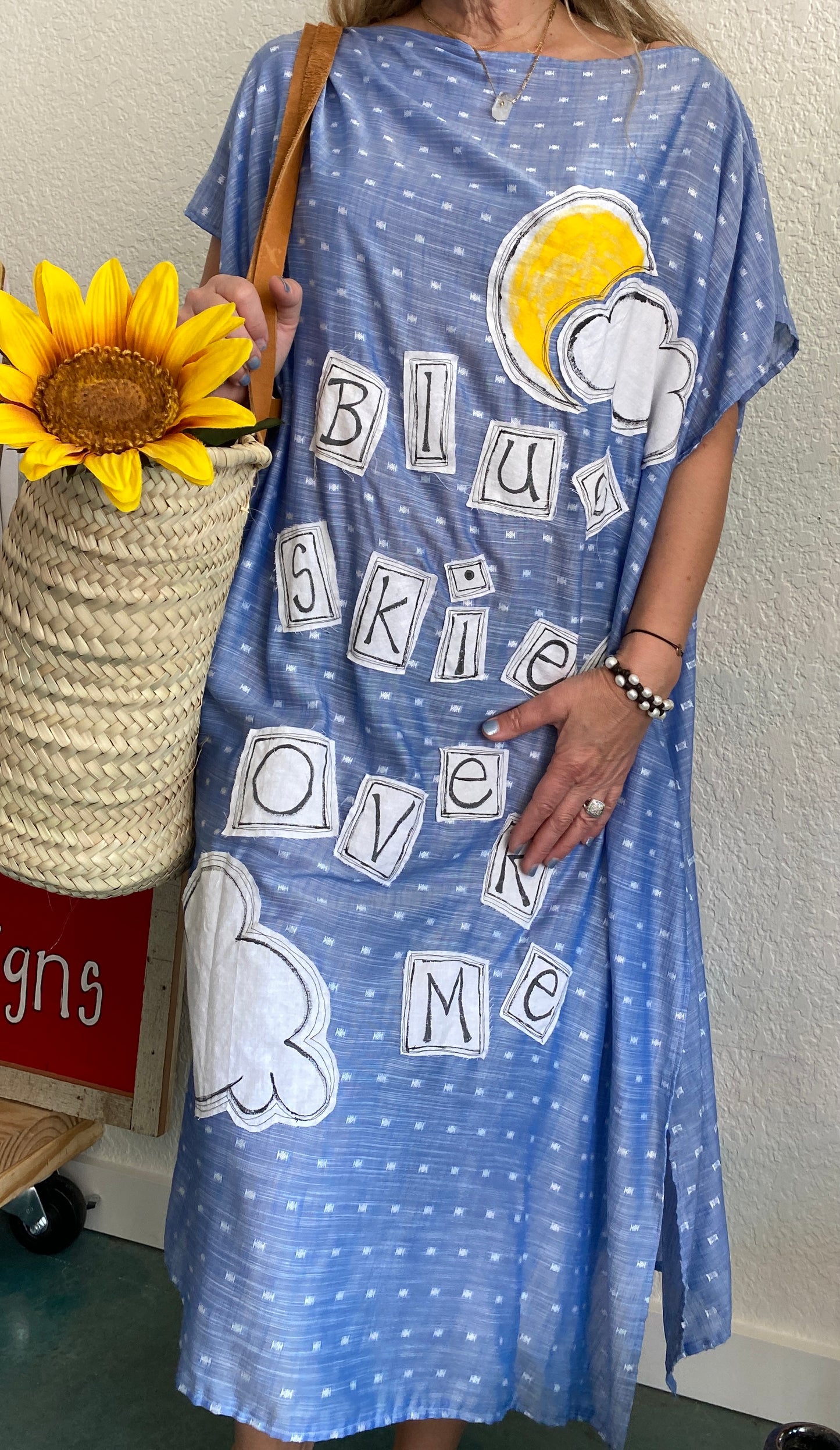 "Blue Skies Over Me" Women' s Light Blue Cotton Maxi Dress/Cover Up (M-XL)