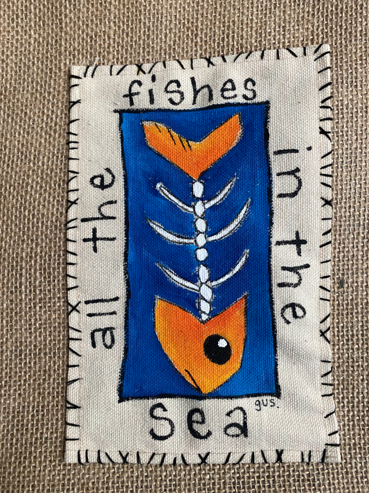 "All the Fishes in the Sea". Burlap Beach Bag