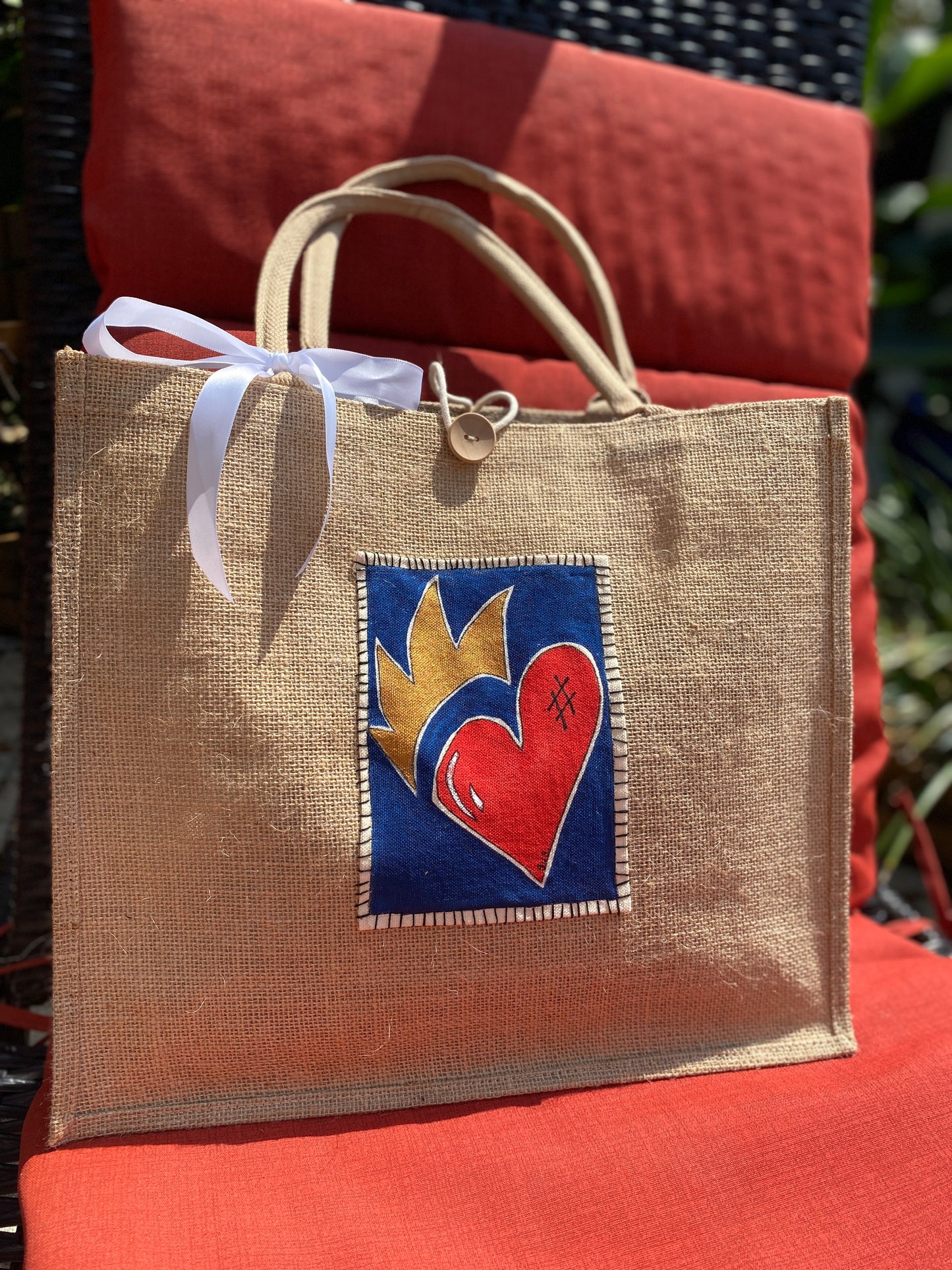 "Queen of Hearts" Burlap Beach Bag (SOLD)