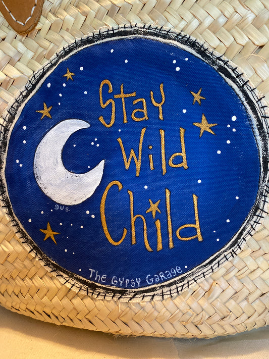 "Stay Wild, Moon Child" Whimsical Wicker Beach Bag with Leather Straps (SOLD)