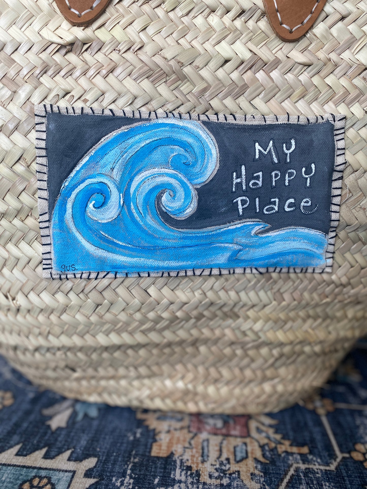 "My Happy Place" Wicker Beach Bag with Leather Straps (SOLD)