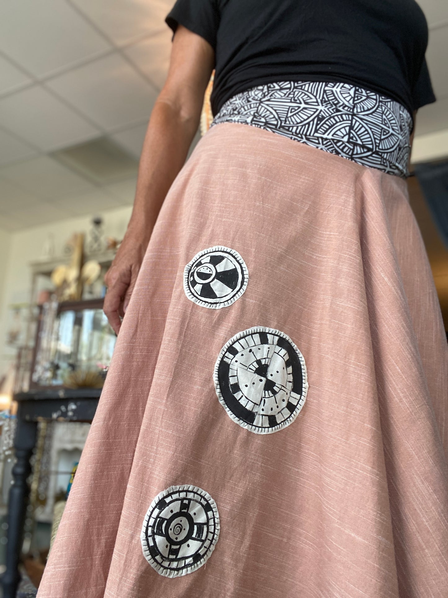 Skirt with Black & White Abstract Lycra Bandeau & Hand Painted & Stitched Designs (SOLD)