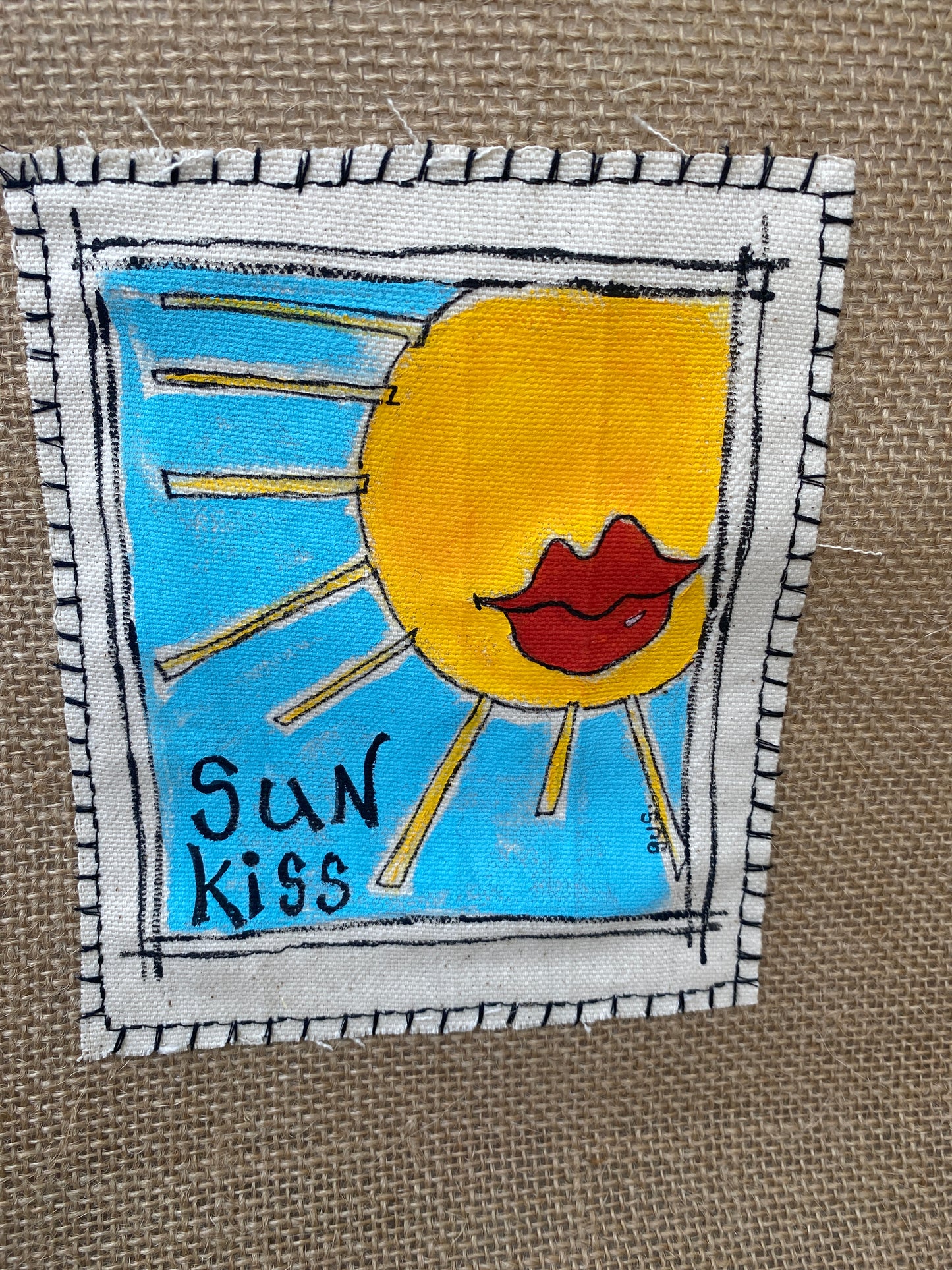 "Sun Kiss" Happy Summer Burlap Beach Bag