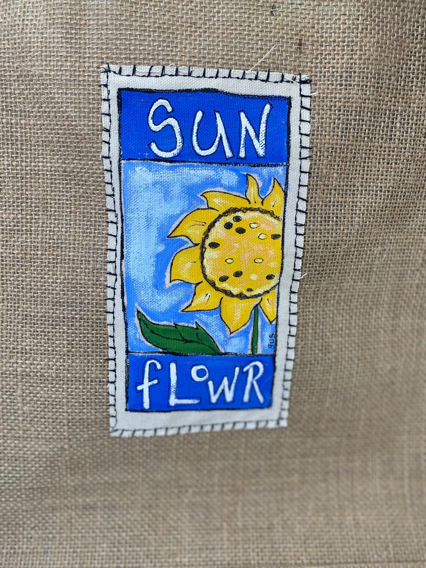 "SunFlower" Whimsical Hand Painted Burlap Beach Bag