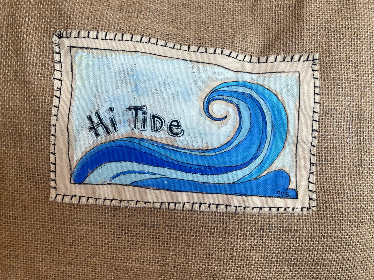 "HI Tide" Fun & Whimsical Burlap Beach Bags