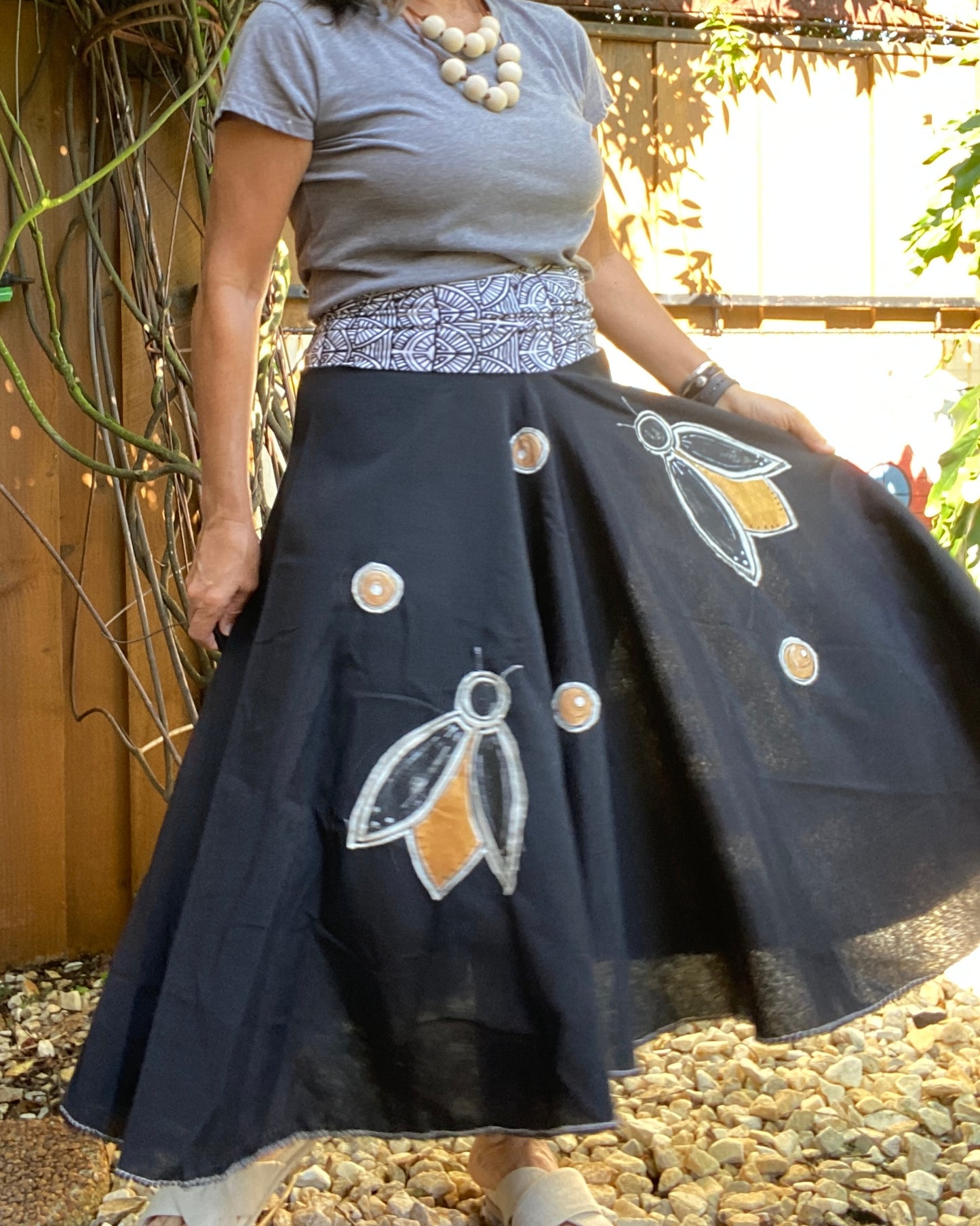 "Where Did All the Fireflies Go?"  Black Skirt with Lycra Bandeau & Hand Painted Fireflies