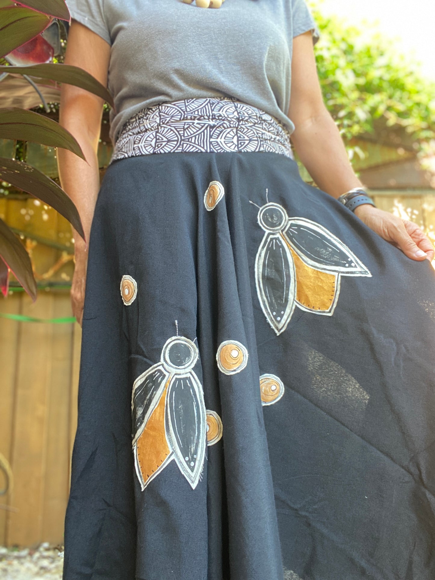 "Where Did All the Fireflies Go?"  Black Skirt with Lycra Bandeau & Hand Painted Fireflies