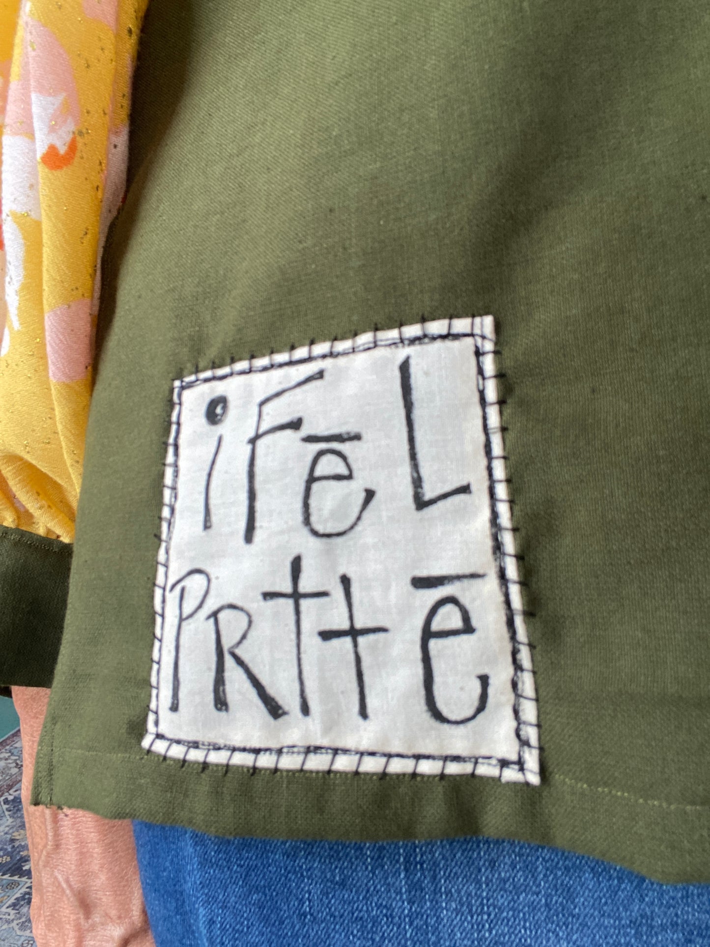 "I Fēl PRttē" One of a Kind Cotton Top with Long Billowy Yellow Sleeves