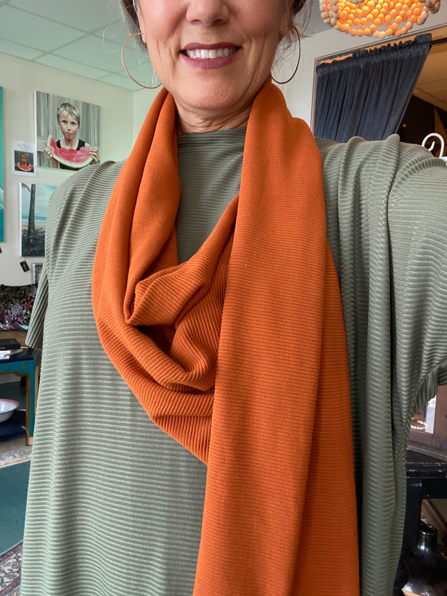 Fall Knit Dress with Burnt Orange Scarf & Hand Made Tassels