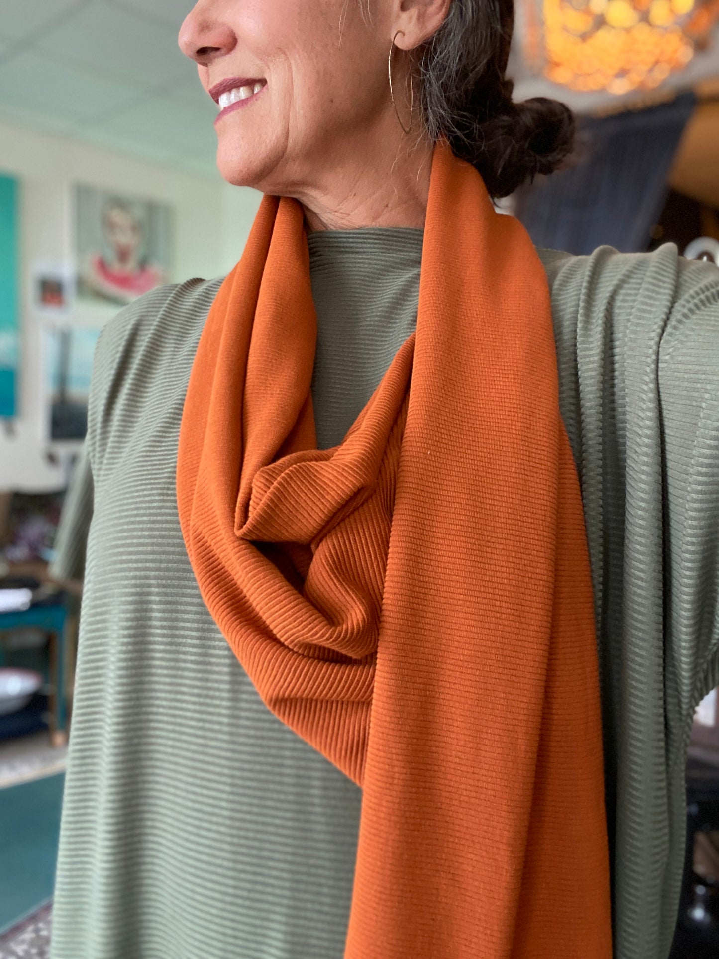 Fall Knit Dress with Burnt Orange Scarf & Hand Made Tassels