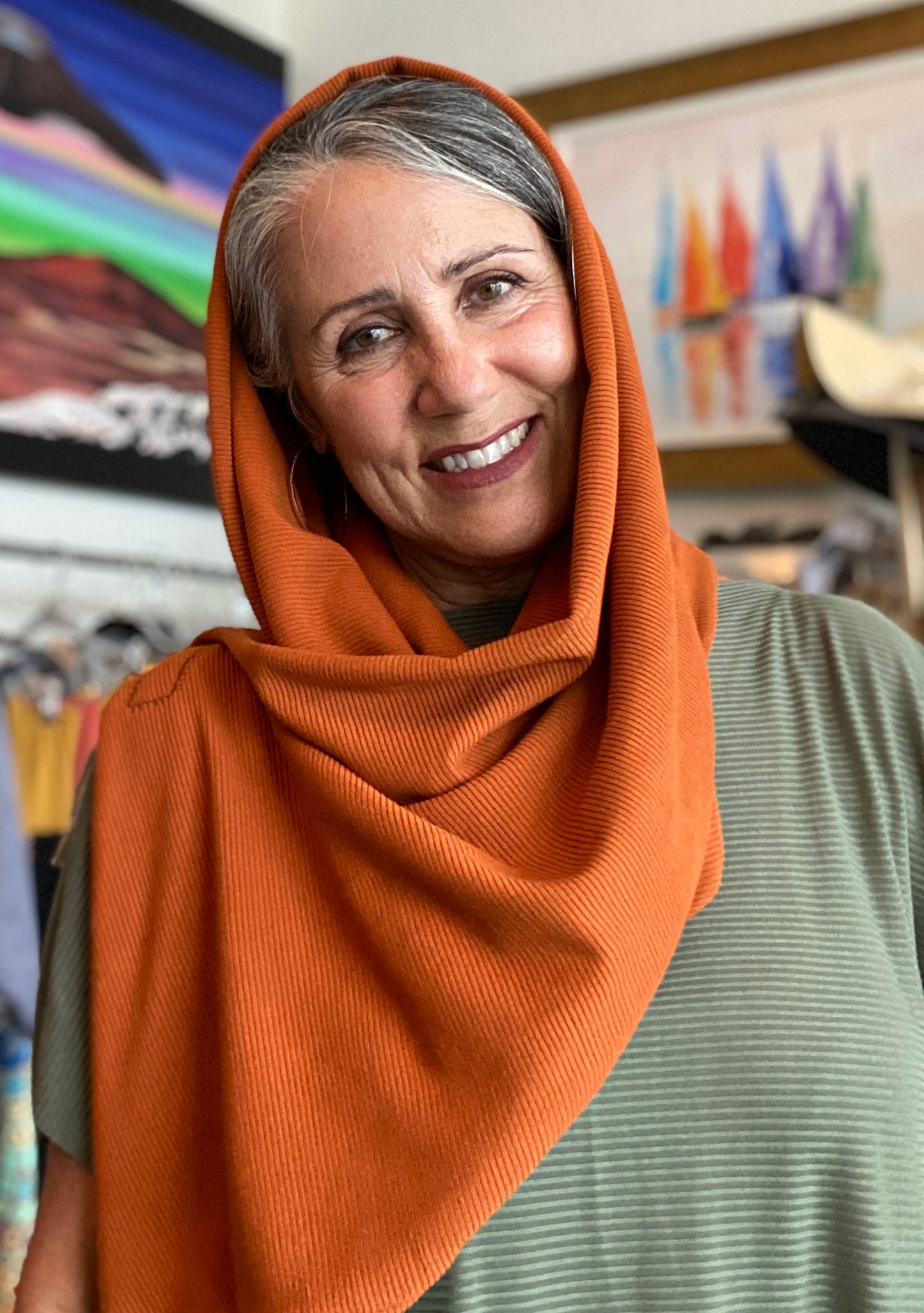 Fall Knit Dress with Burnt Orange Scarf & Hand Made Tassels