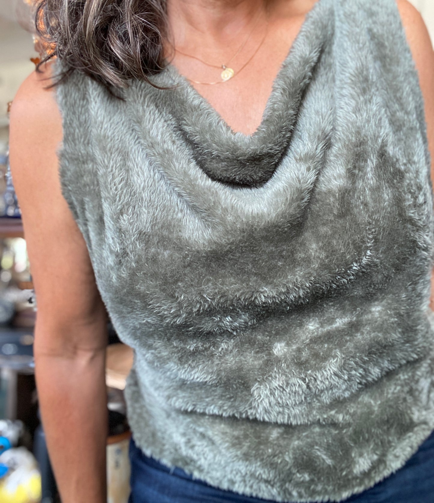 Fuzzy Festive Cowl Neck " CooL" Top