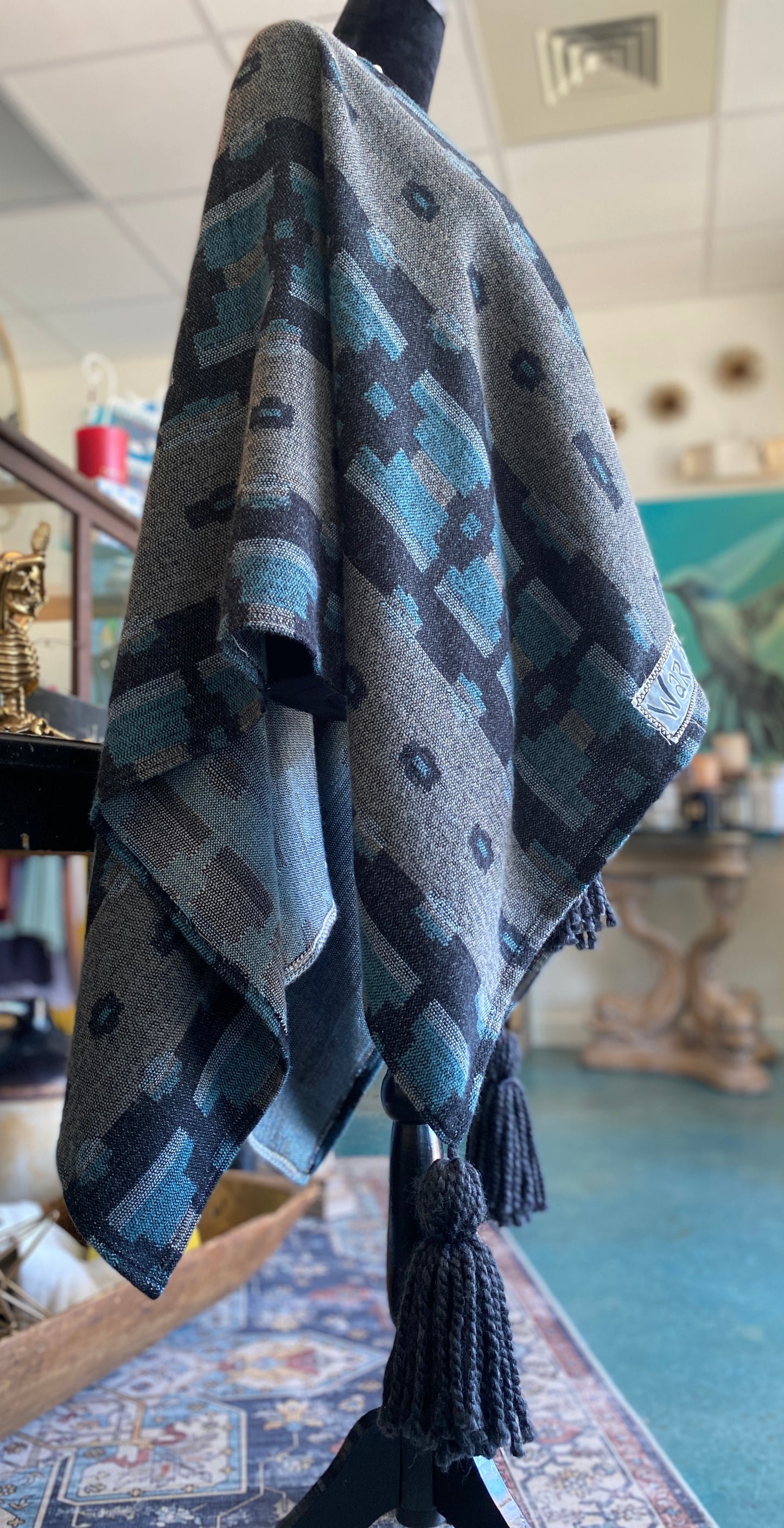 Teal & Grey "WARM" Shawl with Hand Made Tassels (SOLD)