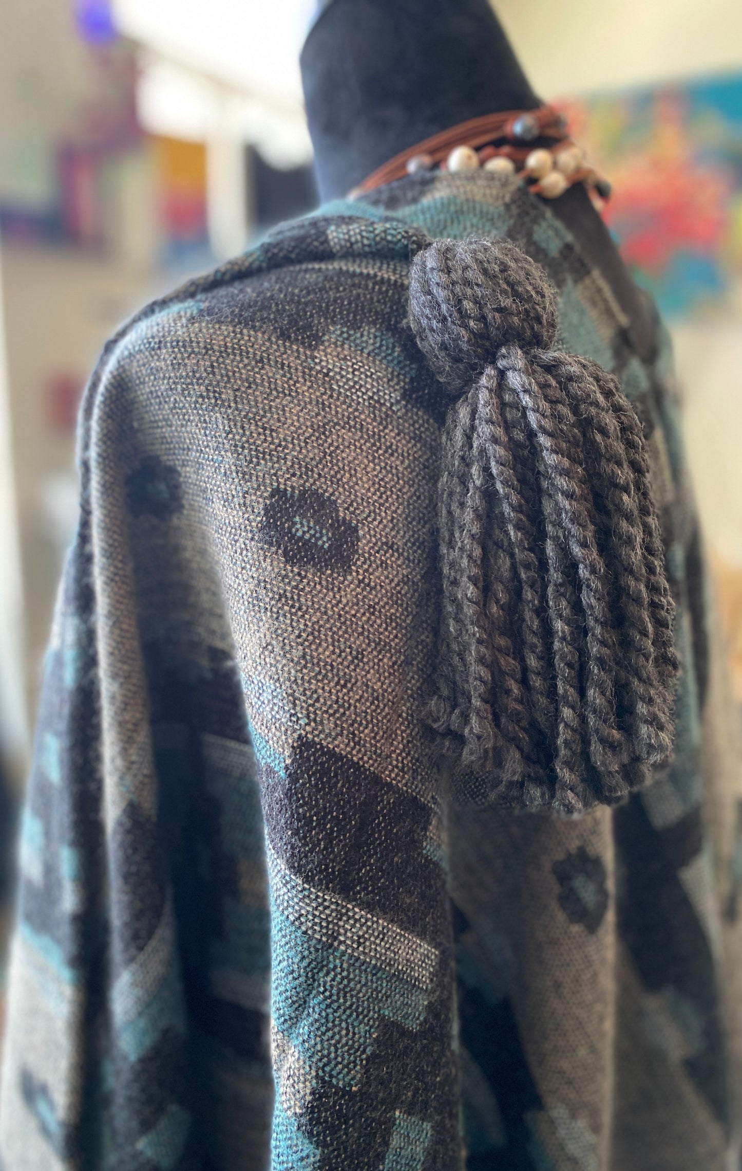 Teal & Grey "WARM" Shawl with Hand Made Tassels (SOLD)