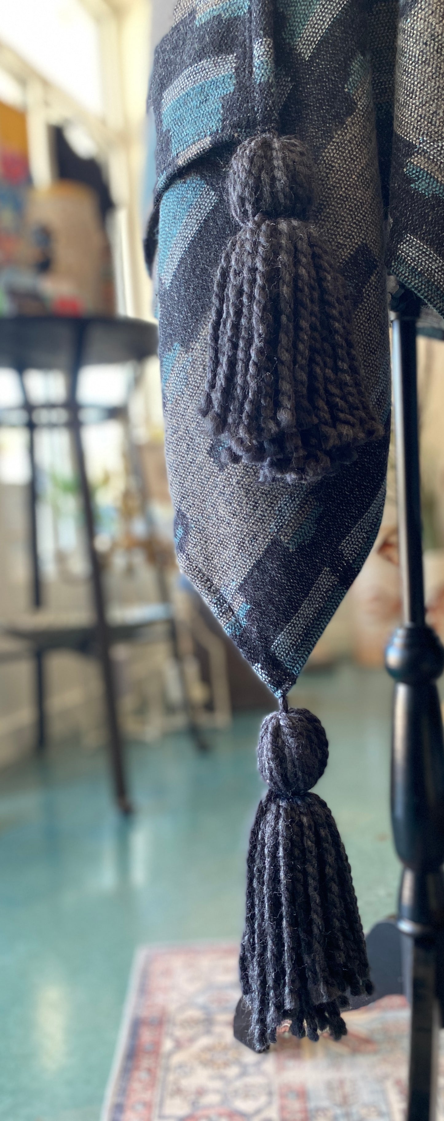 Teal & Grey "WARM" Shawl with Hand Made Tassels (SOLD)