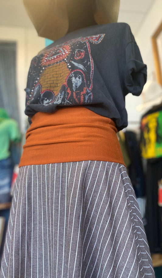 Grey Striped Tassel Skirt with Burnt Orange Lycra Bandeau (SOLD)