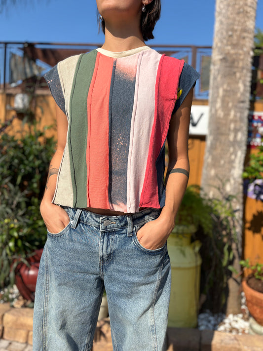 "STRIP TEE SHIRT". ReCycled T-Shirt Top.(SOLD)