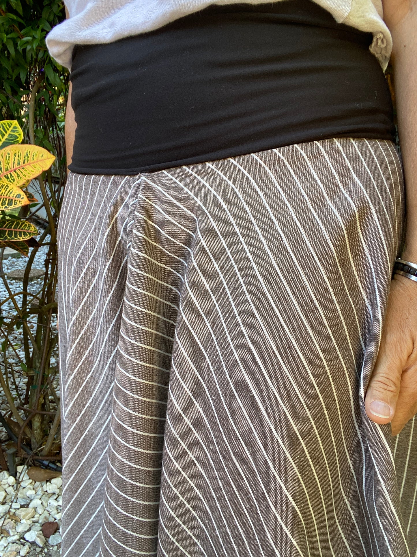 Asymmetrical Taupe Striped Tassel Skirt with Black Bandeau