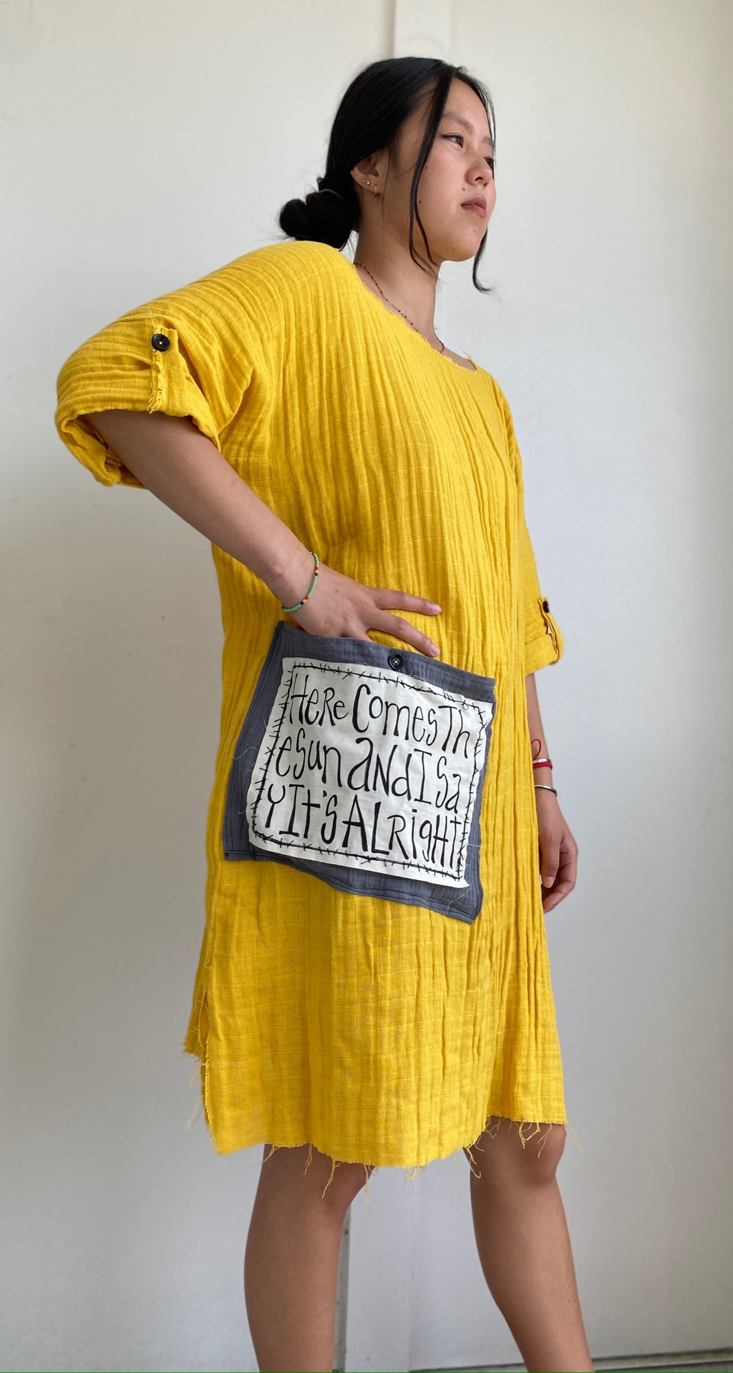 "Here Comes the Sun and I Say it's Alright" Yellow Cotton Gauze Dress (SOLD)