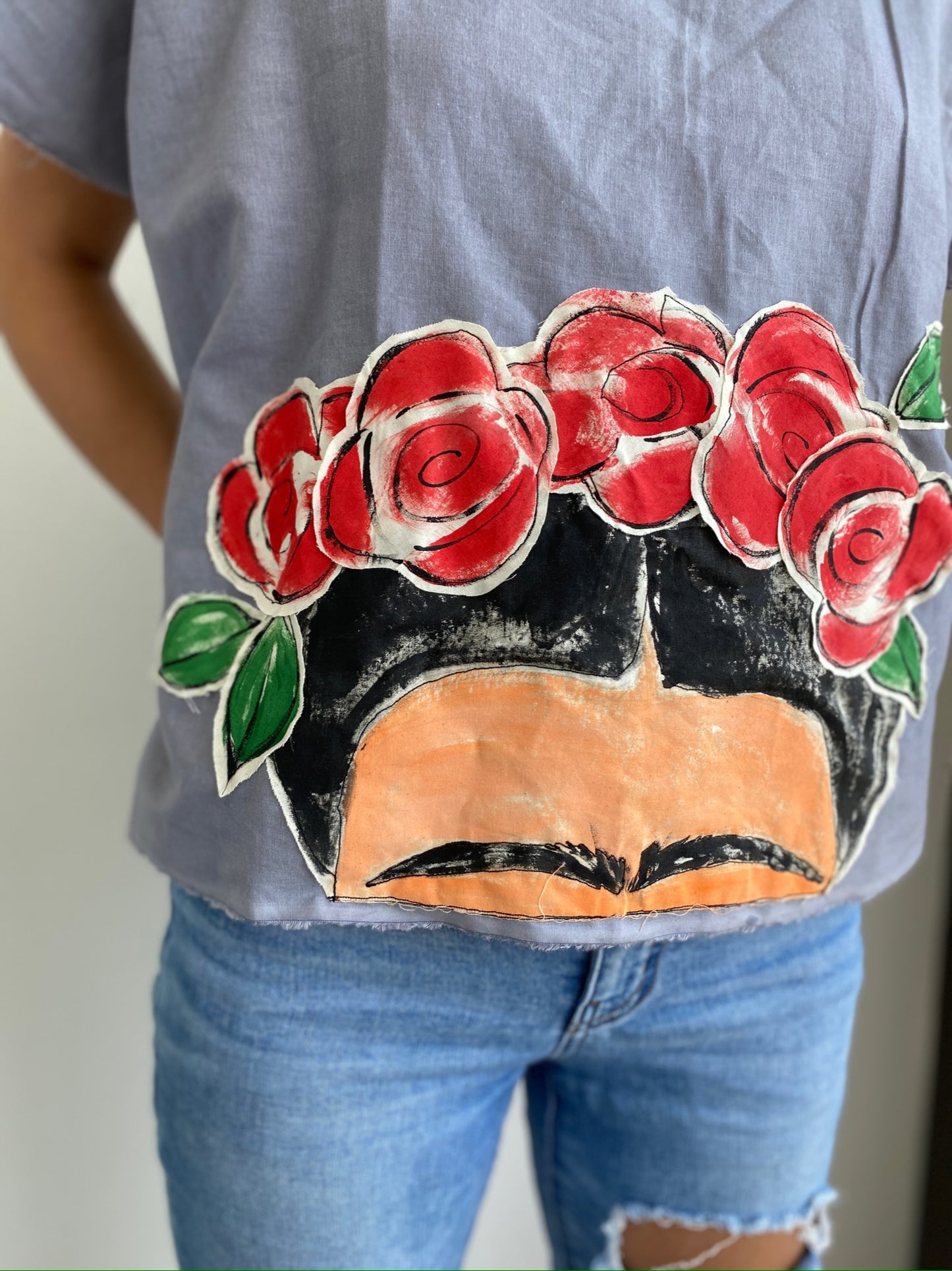 "Frida" Hand Painted & Stitched Top (SOLD)