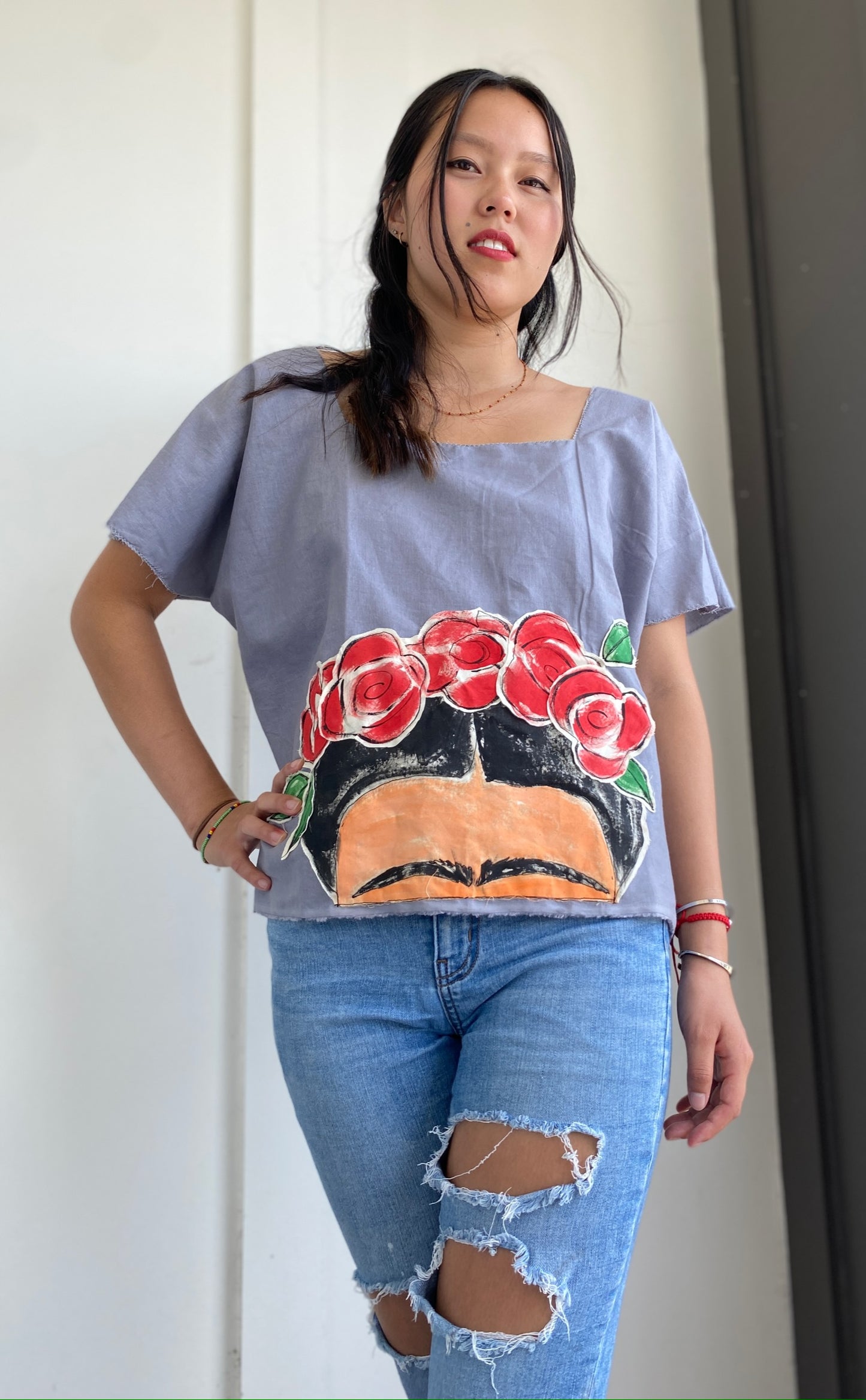 "Frida" Hand Painted & Stitched Top (SOLD)