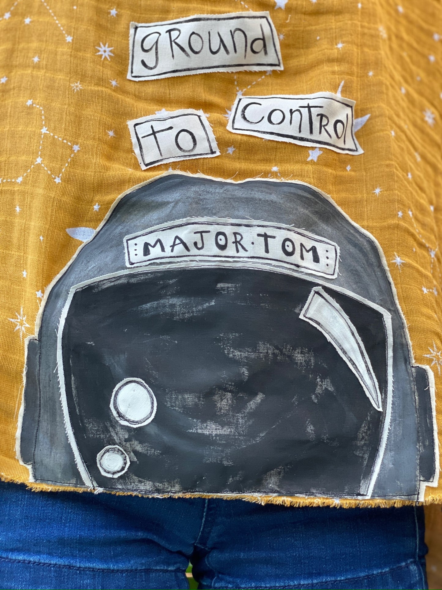 "Ground Control to Major Tom" Yellow Gauze Top w/ Hand Painted Appliqué (SOLD)