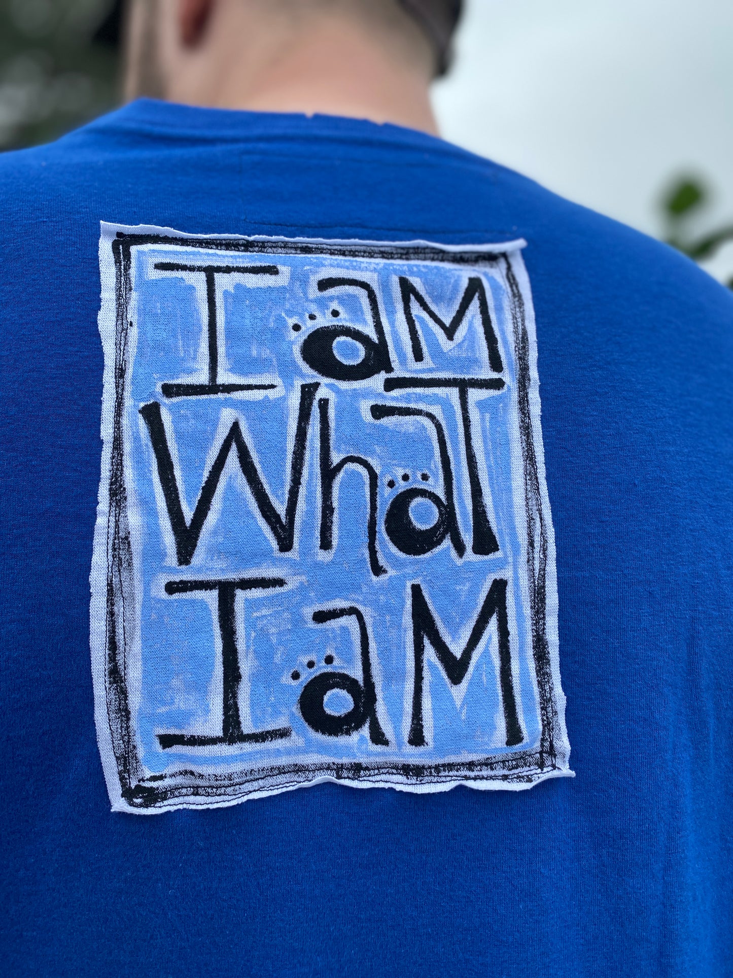 "I Am What I Am" Men's L Cobalt Blue 100% Cotton Long Sleeve Tee (SOLD)