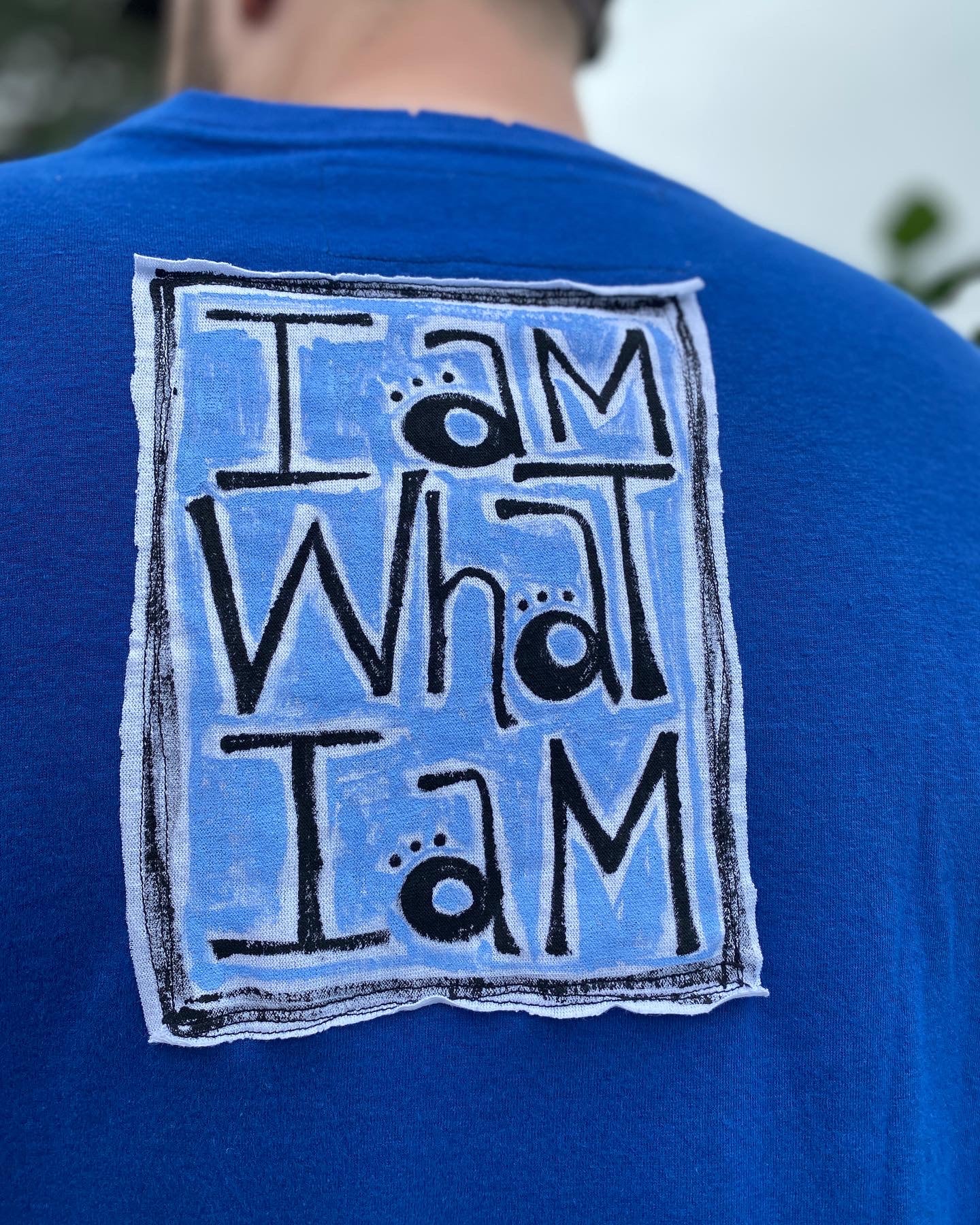 "I Am What I Am" Men's L Cobalt Blue 100% Cotton Long Sleeve Tee (SOLD)